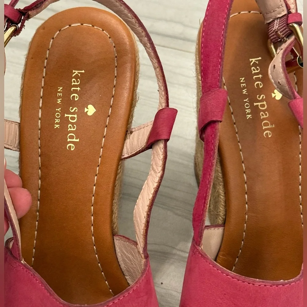 Kate Spade Hot Pink Leather Wedge Sandals, Size 9.5